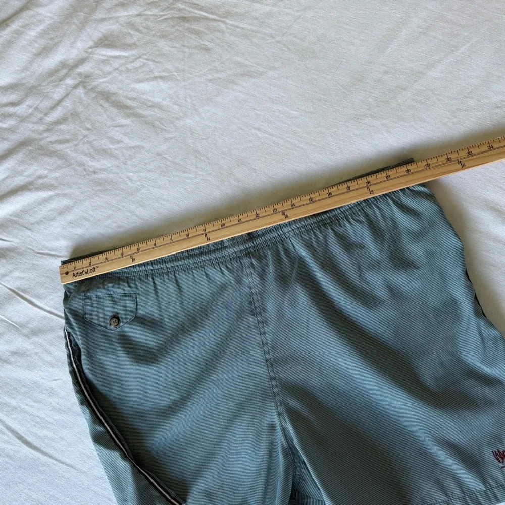 90's Mossimo Surf Swim Trunks L Teal Micro Check Mesh Lined Board Shorts USA